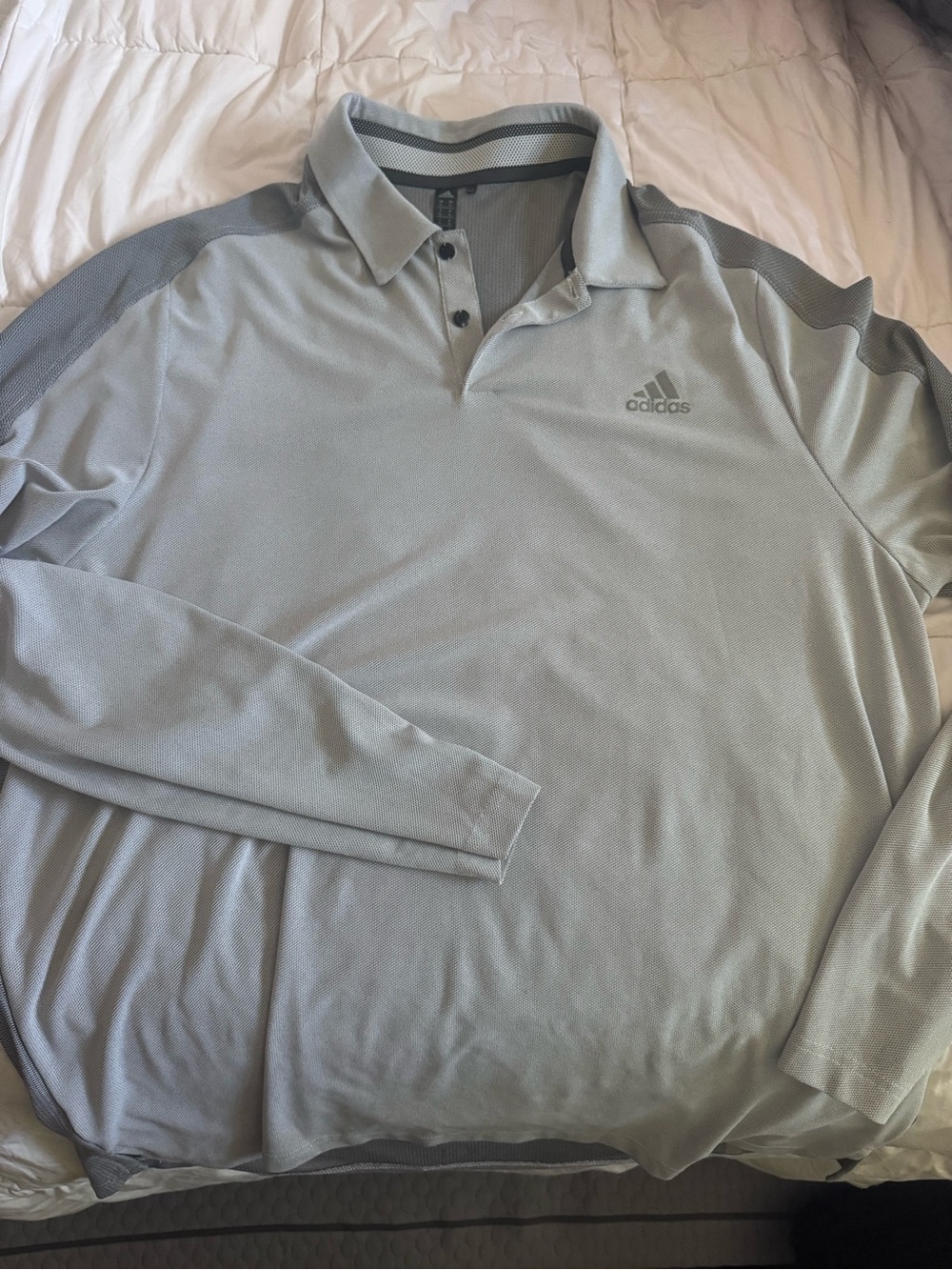 adidas Men’s Light Gray Long-Sleeve Polo Shirt